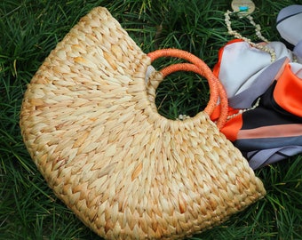 Water Hyacinth Bag,Straw tote bag,Straw basket purse,French market bag, Boho handbag,Beach bag,Straw handbag,Straw handmade bag Sale50%