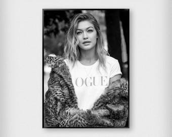 Gigi Hadid Vogue Print | Fashion | Black and White | Photography - Model - Poster
