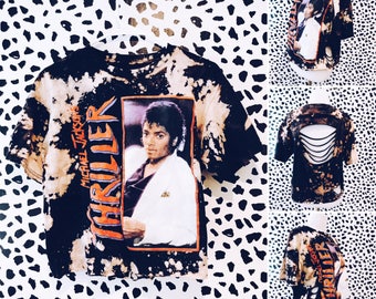 Michael Jackson Thriller Shirt - Shirt Distressed Shredded Shirt, Tee, Band Shirt, Repurposed, Reworked, Bleached