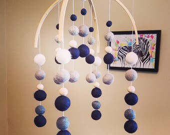 Felt Ball Mobile-"Navy, White & Grey"