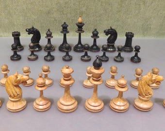 Antique Russian Tournament Weighted Wooden Chess Set, very rare