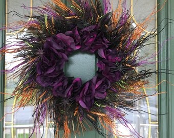 Halloween Wreaths for Front Door - Halloween Wreaths - Halloween Centerpiece - Halloween Storm Door Wreath - Purple Black and Orange Wreath