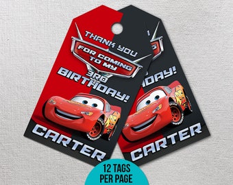 Cars Thank You Tags, Cars 3 Thank You Tags, Disney Cars Party Favor, Lightning Mcqueen Printables, Race Printable Gift Label, Goody Bag Tag