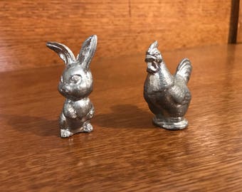 Metal Bunny and Rooster Figurine