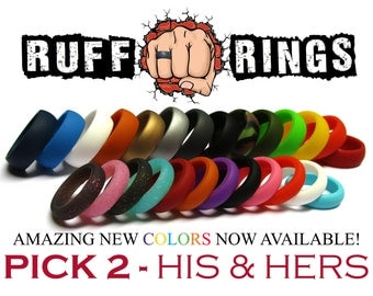 HIS & HERS Bundle - Silicone Rings - Mens and Womens Rubber Silicone Wedding Ring Band Stackable Silicone Ring Anniversary Engagement Gifts