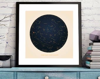 Anniversary Gift for Him, Anniversary Gift for Her. Unique wedding gift. Personalized star constellation.| Sky map | Sky chart | Stars