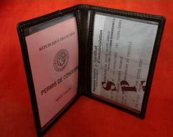 Paper-door car for grey card, insurance and permit Brown calf leather