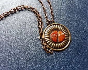 Lithuanian Sunburst Vintage Baltic Amber Necklace Cooper Setting and Chain