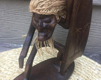 Wood tiki surfer. Surfing figurine. Tiki surfer. Surfing gift. Tropical decor. Vintage surfing figurine.