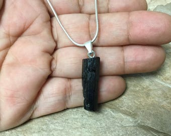 Black Tourmaline Necklace, Black Stone Necklace, Amulet Pendant, Meditation Stone, Healing Crystal Pendant