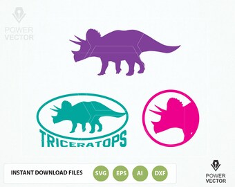 Triceratops, Dinosaur, dino SVG, PNG, DXF files. Triceratops vinyl cut file. Triceratops clip art. Triceratops Logo Vector Icon Iron on File