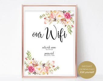 WIFI Password Printable Wifi Password Sign Internet Sign Our WiFi Guest Room WiFi Sign Printable WiFi Instant Download PDF 4x6, 5x7, 8x10
