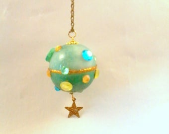 turquoise and gold world globe pendant fluorescent
