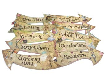 Alice in Wonderland Party Vintage Style Arrow Signs Mad Hatters Tea Party Prop