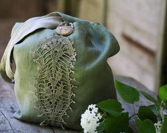 Linen handbag - Linen shopping bag - Handmade hobo bag