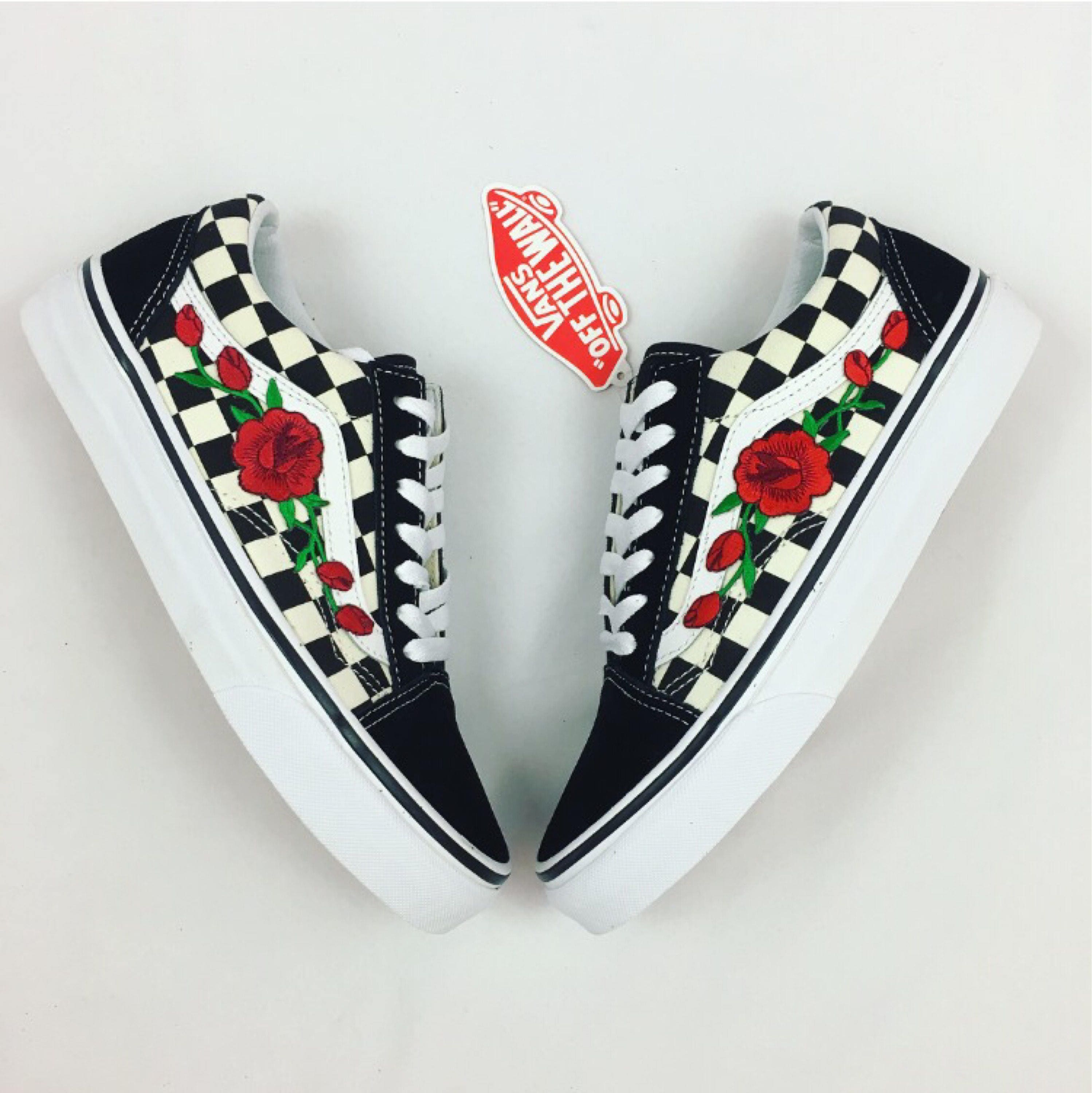 Custom checered vans Old skool Vans rose vans womens