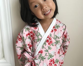 Cotton Kimono Robe for little Girls || Soft Dressing Gown (Cherry Blossom) || Lightweight Outfit and Easy to Wear || for Toddlers