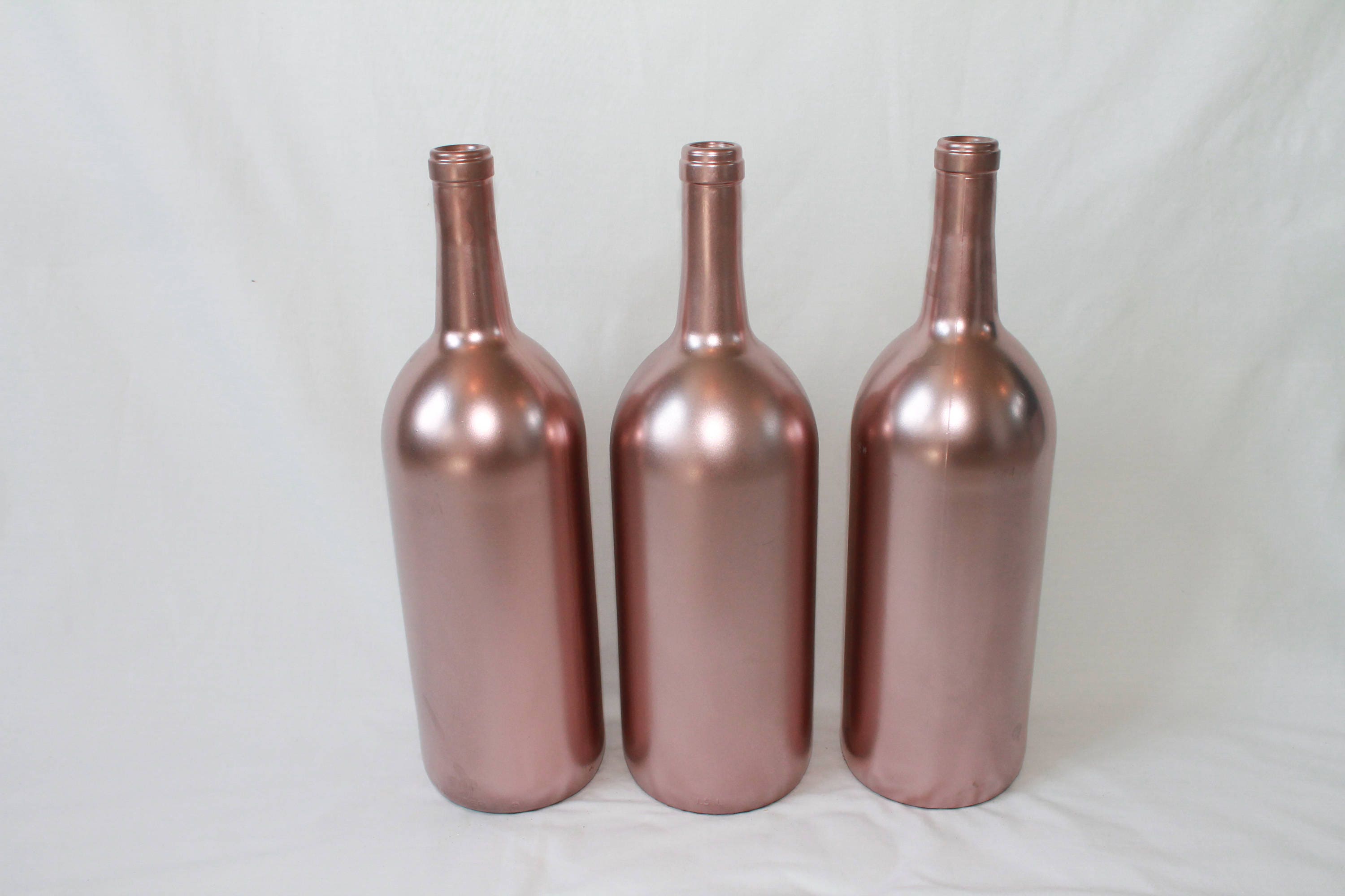 Rose Gold Painted Wine Bottles Set of 3 FREE SHIPPING
