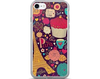Love Paris Eiffel Tower Coffee Flowers and Cupcakes iPhone 7/7s case, iPhone 7/7s plus, iPhone 5/5s/Se, iPhone 6/6s case, iPhone 6s plus