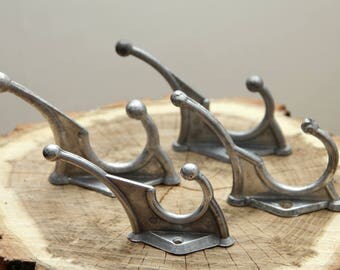 Hooks set of 4 Wall hooks Coat hooks Towel hooks Aluminium hooks Soviet hooks Vintage hooks Silver hooks Rustic home decor Cloth hangers