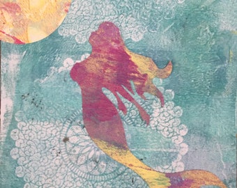 Original mermaid art collage card