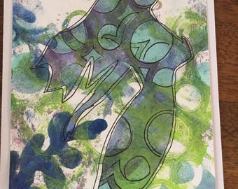 Original mermaid art collage card