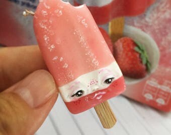 Ciondolo gelato fiordifragola in Fimo, argilla polimerica, pezzo unico, handmade