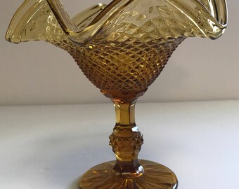 Fenton Amber Glass Compote, Diamond Point with Ruffled Trim, Candy or Jewerly Storage, Trinket Dish, Pedestal Compote, Circa 1907