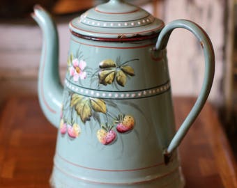 Antique French Enamel Coffee Pot