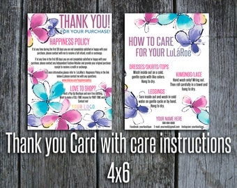 Customer Thank you Card with care instructions, Happiness Policy, Return policy. Care card, 4x6'', Home Office Approved, Flowers