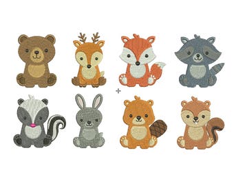 Woodland Baby Animals EMBROIDERY Set Fill Design Machine deer bear fox rabbit beaver raccoon Embroidery Instant Download EN2025F