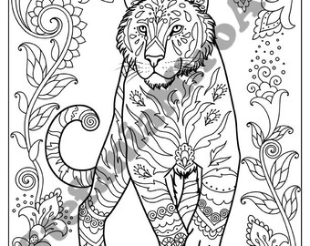 Tiger coloring page | Etsy