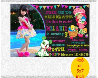 Strawberry Shortcake Invitation, Birthday Invitation, Printable, Instant download