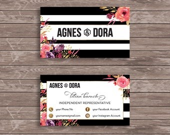 Agnes and Dora Business Cards, printable customised business cards, Agnes and Dora Representative Marketing, Watercolor Flowers