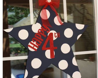 Personalized July 4th Star Door Hanger