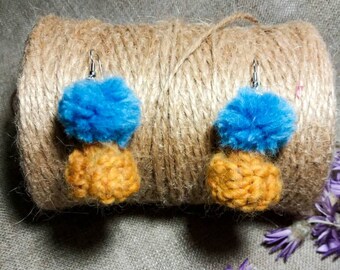 Handmade / knitted earrings/ knitted hat/ good gift for all.