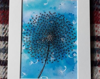 Blue Seed Head - Ink and Watercolour Original Artwork