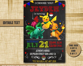 Pokemon Invitation,Pokemon Birthday,Pokemon Birthday Invitation,Pokemon PDF editable text,Pokemon party,invitation Pokemon,Invitation