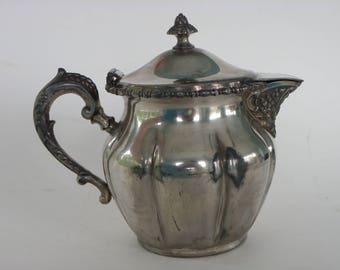 Vintage Silverplate Covered Cream Pitcher-E G Webster #667-Hinged Lid-Ornate Spout-S Mono-Pre-1960