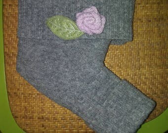 100% Wool Grey Shorties with Felted Wool Flower