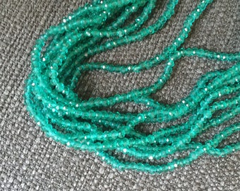 1 strand of mini green blue beads 4x3mm row 145 beads, donut Crystal spacer bead, separateur4mm, Teal blue Peacock necklace