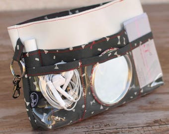 Organizer / Organizer purse gray white red bow tie