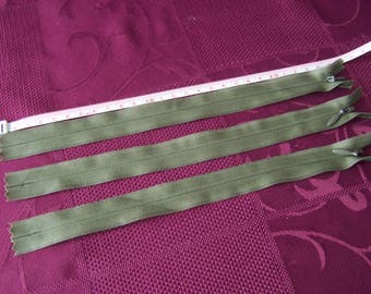 Set of 3 25 cm khaki invisible zipper closures