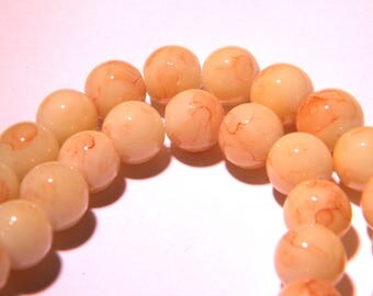 marbled glass - 8 mm beige slightly mottled Brown - PG53 50 beads