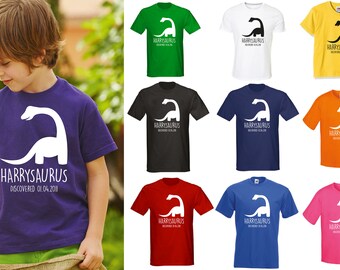 T-shirt personnalisé dinosaure pour enfants-n'importe quel nom et date anniversaire des enfants Dino