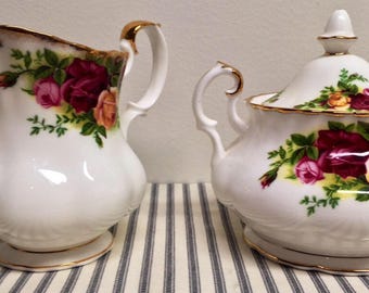 Royal Albert/Old Country Rose/Cream and Sugar Set/English China/Farmhouse Style/Garden Party/Tea Party