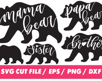 Mama bear svg files, Papa bear clipart, Brother clipart, Sister bear monogram svg eps png dxf Cut Print Mug Shirt Decal