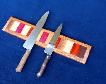 Magnetic Knife Rack, Magnetic Knife Holder- Rainbow w/ Mahogany Border