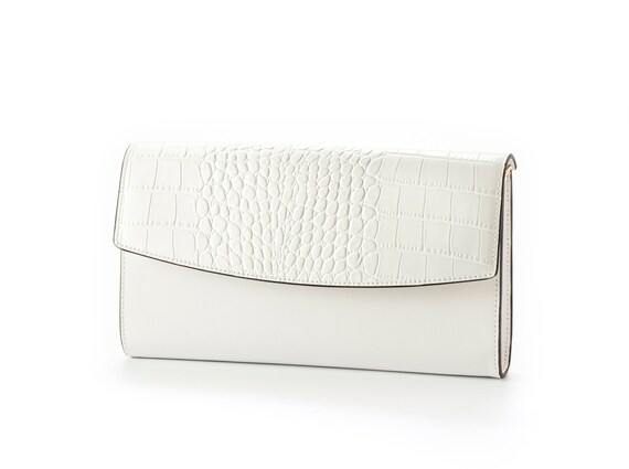 white crocodile clutch bag