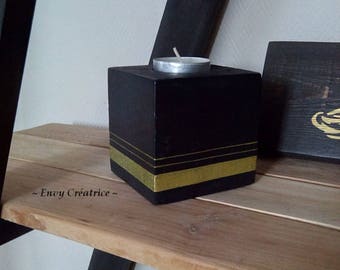 Candlestick cube black palette and stripes gold